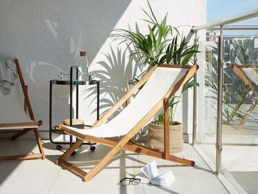 Acacia Folding Deck Chair Light Wood with Off-White ANZIO