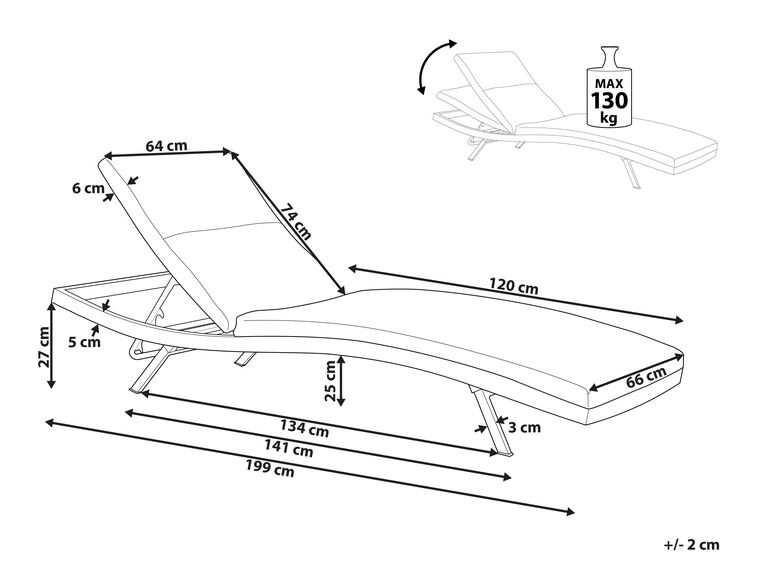 Fabric Reclining Sun Lounger Dark Grey AMELIA ex Factury at Fair