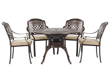 Zestaw ogrodowy metalowy stół z grillem i 4 krzesła brązowy MANFRIA