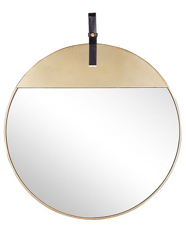 Nástenné zrkadlo so závesným popruhom ø 60 cm zlaté GURS