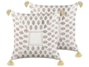 Set of 2 Cotton Cushions Geometric Pattern with Tassels 45 x 45 cm Multicolour SETOSA