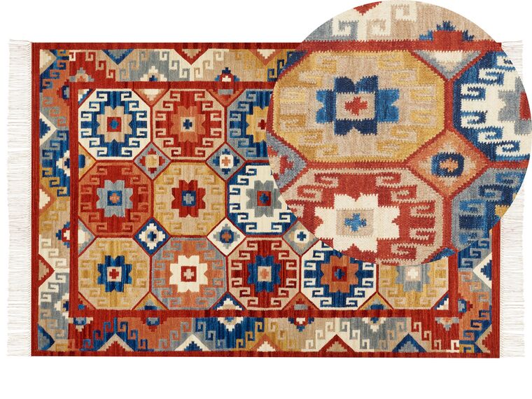 Kelim Teppich Wolle mehrfarbig 200 x 300 cm orientalisches Muster Kurzflor LUSARAT_858513