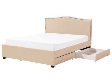 Fabric EU Super King Bed with Storage Beige MONTPELLIER 