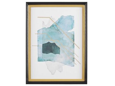 Abstract Watercolour Framed Wall Art 30 x 40 cm Blue and Gold TOUBA
