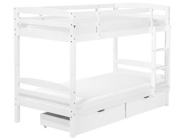 Łóżko piętrowe z szufladami drewniane 90 x 200 cm białe REGAT
