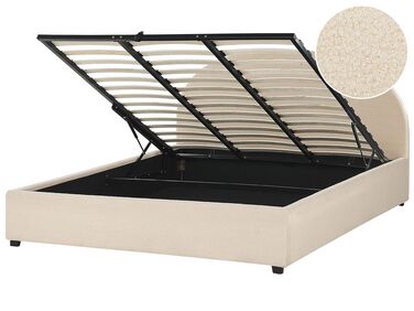 Buklé postel s úložným prostorem a taburetem 180 x 200 cm béžová VAUCLUSE