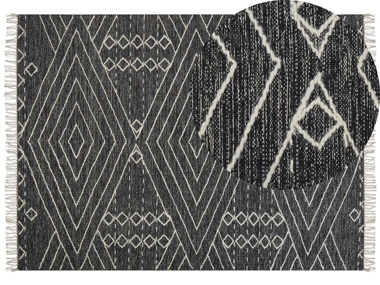 Teppich Baumwolle schwarz / weiß 160 x 230 cm geometrisches Muster Kurzflor KHENIFRA_831115