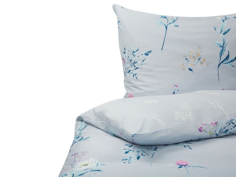 Housse de couette en coton motif floral 155 x 220 cm bleu clair EVERGREEN_815215