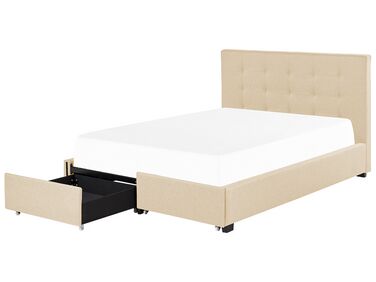 Fabric EU Double Size Bed with Storage Beige LA ROCHELLE