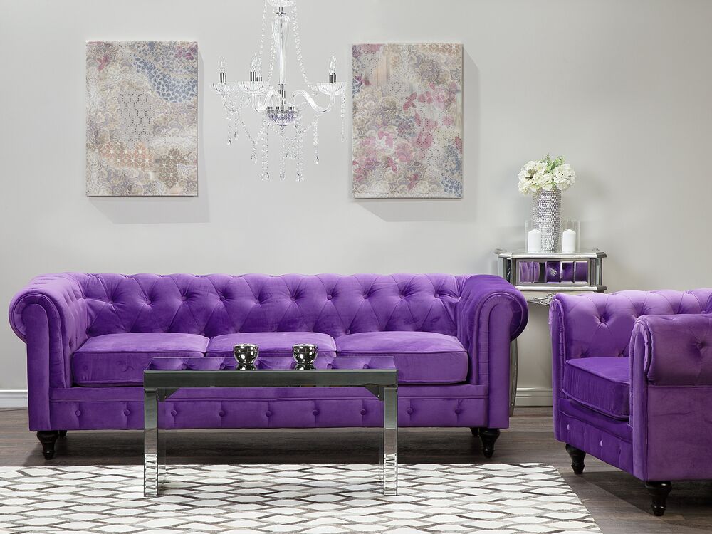 3 Seater Velvet Fabric Sofa Purple, Purple Velvet Sofa Uk