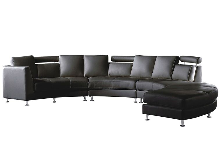 Sofa półokrągła 7-osobowa skórzana modułowa czarna ROTUNDE_103671