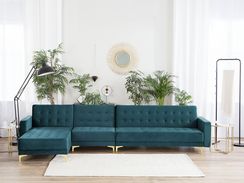 5-istuttava sinivihreä samettiverhoiltu oikeak. kulmavuodesohva ABERDEEN