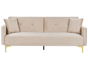 Sofa rozkładana welurowa beżowa LUCAN