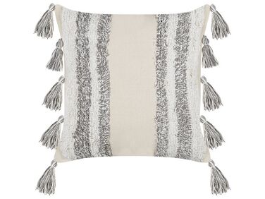 Tufted Cotton Cushion with Tassels 45 x 45 cm Beige and Grey HELICONIA