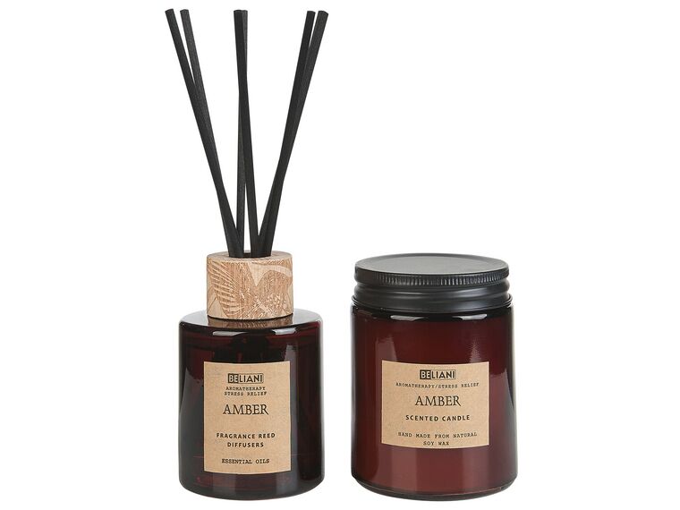 Soy Wax Candle and Reed Diffuser Scented Set Amber DARK ELEGANCE_874621
