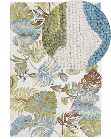 Tapete de lã com padrão de folhas multicolor 160 x 230 cm KINIK