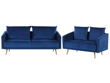 Conjunto de sofás de 5 lugares em veludo azul marinho MAURA
