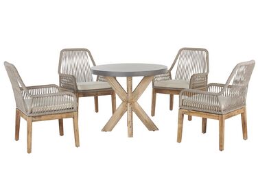 Set de jardin avec 4 chaises et table ronde en fibre-ciment gris et beige OLBIA