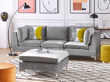 3-seters sofa med fotskammel fløyel grå EVJA