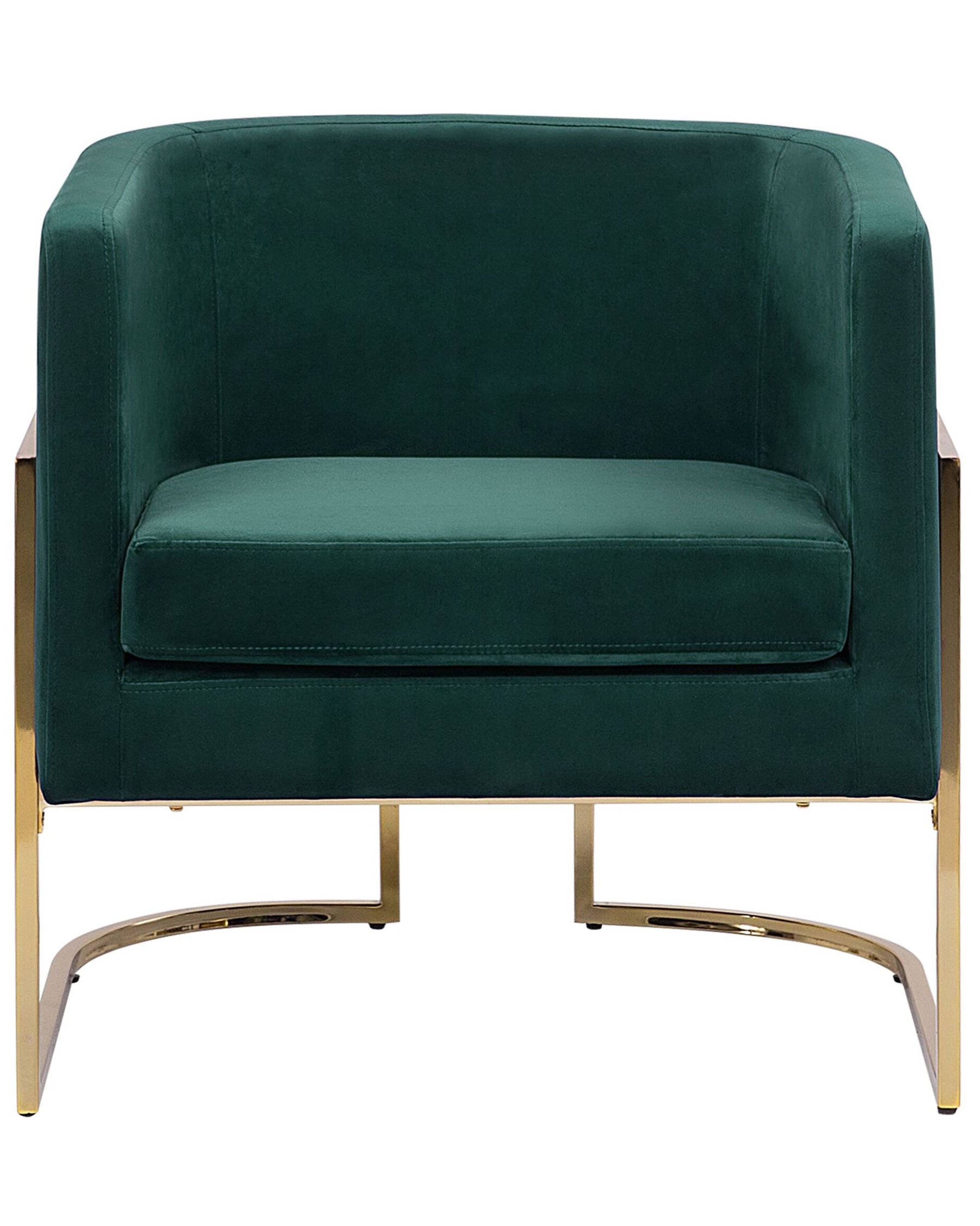 Poltrona In Velluto Verde Beliani – Stile Glamour Con Seduta Imbottita E Gambe In Metallo Oro