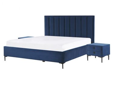 Ensemble de chambre en velours bleu avec lit coffre 140 x 200 cm SEZANNE