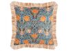 Set of 2 Velvet Fringed Cushions with Flower Pattern 45 x 45 cm Blue and Orange MITELLA_838741