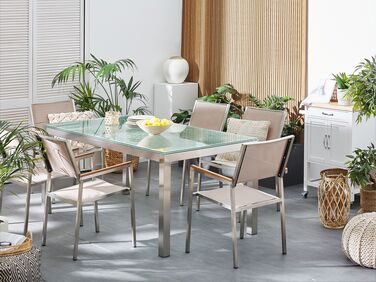 6 Seater Garden Dining Set Glass Table with Beige Chairs GROSSETO