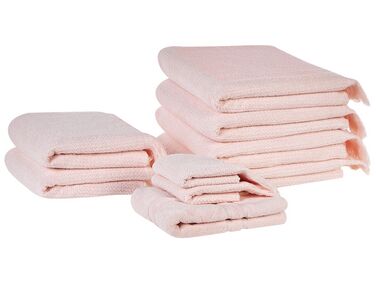 Lot de 9 serviettes de bain en coton rose pastel ATIU