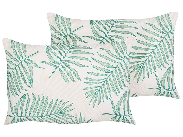 Set of 2 Outdoor Cushions Leaf Pattern 40 x 60 cm Beige and Green POGGIO_881058