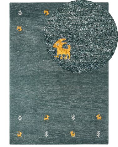 Alfombra gabbeh de lana verde oscuro/amarillo/gris 160 x 230 cm CALTI