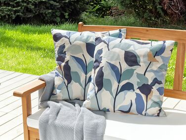 Set of 2 Outdoor Cushions Leaf Pattern 45 x 45 cm Blue VEGLINO