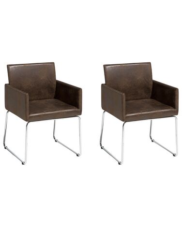Conjunto de 2 sillas de comedor de poliéster marrón oscuro/plateado GOMEZ