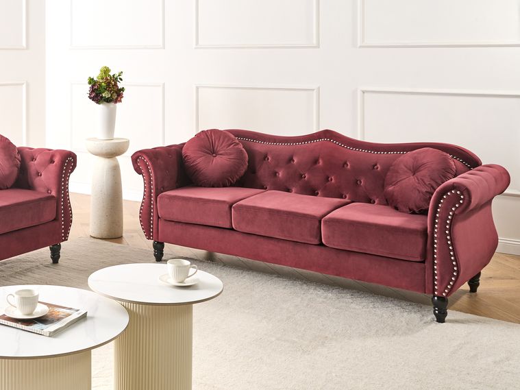 Soffa 3-sits sammet vinröd SKIEN | Beliani.se