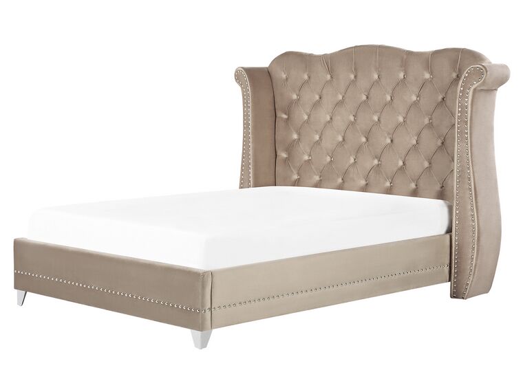 Łóżko welurowe 160 x 200 cm szarobeżowe AYETTE_832157