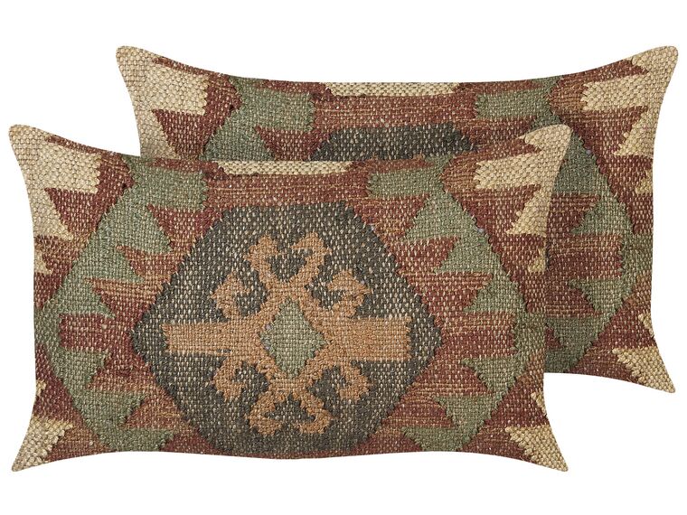 Set of 2 Jute Cushions Geometric Pattern 30 x 50 cm Multicolour CUMBUM_848322