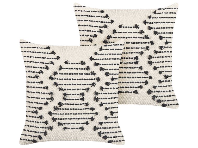 Set of 2 Cotton Cushions Geometric Pattern 45 x 45 cm Beige and Black MYRTUS_839967