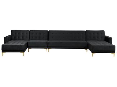 6 Seater U-Shaped Modular Velvet Sofa Black ABERDEEN