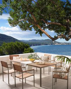 Vaalea tiikkipuinen puutarhatuolisetti 6 kpl VIAREGGIO