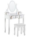 Toaletka 5 szuflad owalne lustro ze stołkiem biała GALAXIE_823954