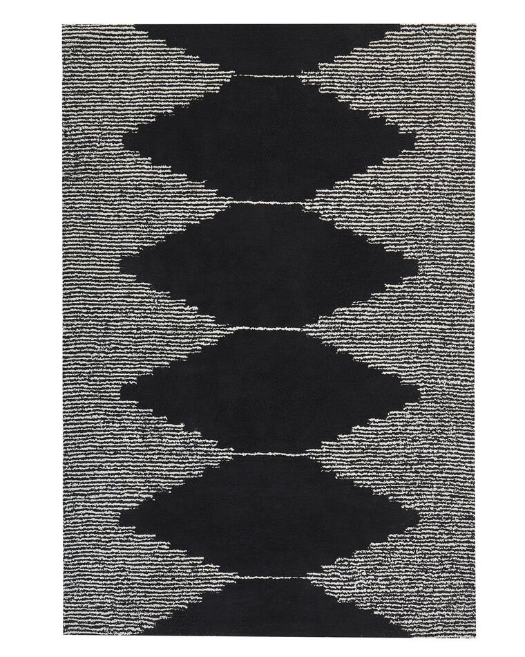 Teppich Baumwolle 140 x 200 cm schwarz / weiß geometrisches Muster Kurzflor BATHINDA_817028