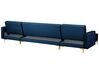 Rozkládací sedací souprava tvaru U s taburetem modrý samet ABERDEEN_738460