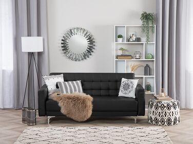  3-seters kunstskinn sofa med sovefunksjon  svart ABERDEEN