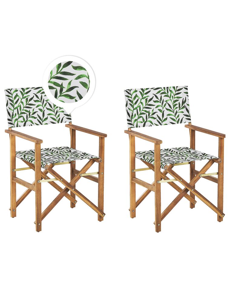 Lot de 2 chaises de jardin bois clair et crème à motif feuilles CINE_819285