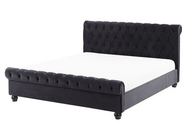 Łóżko welurowe 160 x 200 cm czarne AVALLON