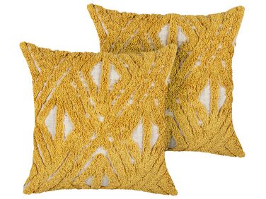 Set of 2 Tufted Cotton Cushions Geometric Pattern 45 x 45 cm Yellow ALCEA