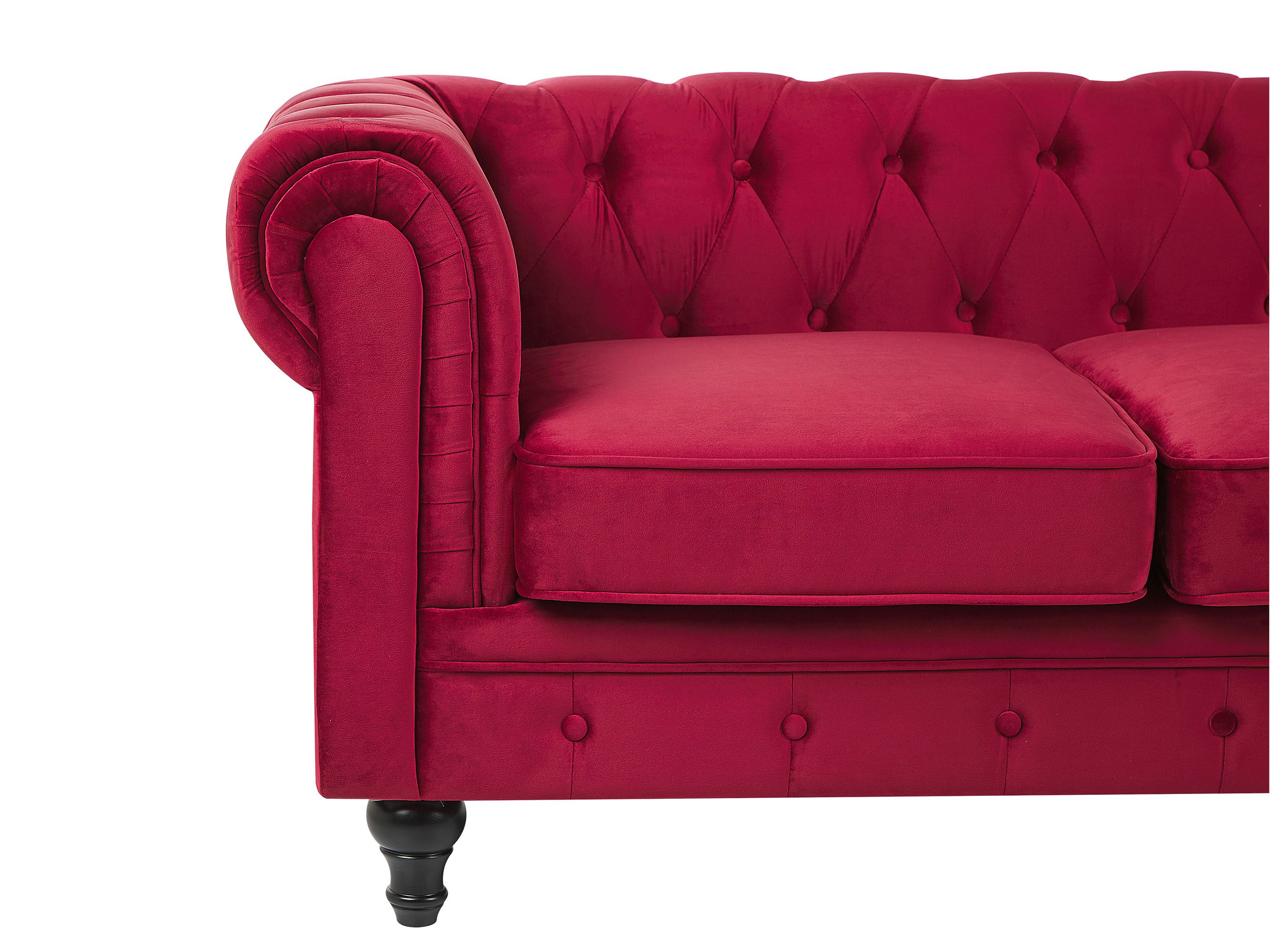 3 Seater Velvet Fabric Sofa Red CHESTERFIELD | Beliani.co.uk