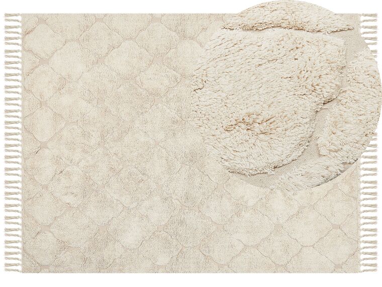 Teppich Baumwolle hellbeige 160 x 230 cm marokkanisches Muster Kurzflor SILCHAR_839241