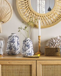 Kukkamaljakko kivitavara valkoinen/laivastonsininen 20 cm MARONEIA Kukkamaljakko kivitavara valkoinen/laivastonsininen 20 cm MARONEIA