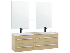 Kylpyhuoneen kalusteet 7 osaa vaalea puu MADRID Kylpyhuoneen kalusteet 7 osaa vaalea puu MADRID