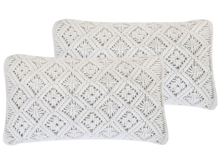 Set of 2 Cotton Macrame Cushions 30 x 50 cm White ALATEPE_801526